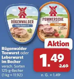 Combi Rügenwalder Teewurst oder Leberwurst im Becher Angebot