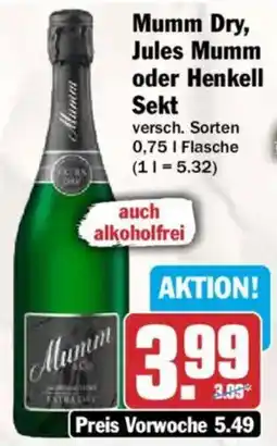 AEZ Mumm Dry, Jules Mumm oder Henkell Sekt Angebot