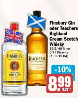 AEZ Finsbury Gin oder Teachers Highland Cream Scotch Whisky Angebot