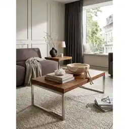 Netto Marken-Discount Couchtisch GUNA im Landhaus-Stil aus massivem Holz mit Designmerkmalen, Dunkelbraun 60x120x40 cm Angebot
