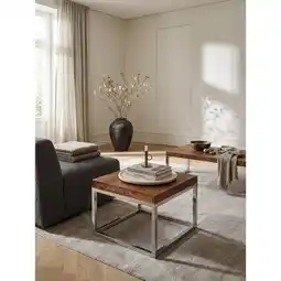 Netto Marken-Discount Beistelltisch Massivholz Metallgestell Landhausstil GUNA, Dunkelbraun 60x60x40 cm Angebot