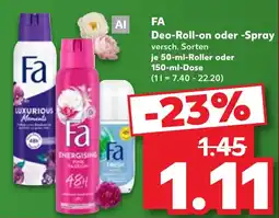 Kaufland Fa Deo-Roll-on oder -Spray Angebot