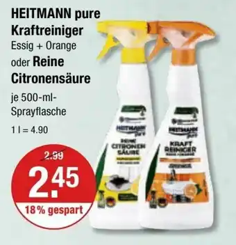 V Markt HEITMANN pure Kraftreiniger oder Reine Citronensaure je500 ml Angebot