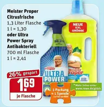 REWE Kaufpark Meister Proper Citrusfrische Oder Ultra Power Spray Antibakteriell Angebot