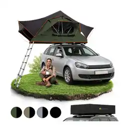 Netto Marken-Discount Juskys Autodachzelt Lago 120 x 210 cm - LED-Beleuchtung & Leiter - Schwarz / Olivgrün Angebot
