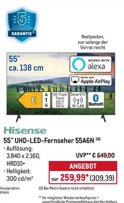 METRO Hisense 55" UHD-LED-Fernseher 55A6N Angebot