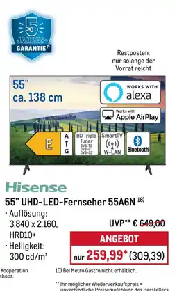 METRO Hisense 55" UHD-LED-Fernseher 55A6N Angebot