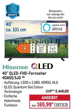 METRO Hisense 40´´ QLED-FHD-Fernseher 40A5Q 5JG Angebot