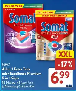 Aldi Süd Somat All in 1 Extra Tabs oder Excellence Premium 5 in 1 Caps Angebot