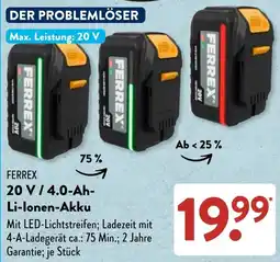 Aldi Süd FERREX 20 V / 4.0-Ah-Li-Ionen-Akku Angebot