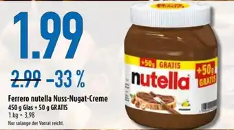 diska Ferrero nutella Nuss-Nugat-Creme 450g Glas + 50g Gratis Angebot