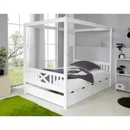 Netto Marken-Discount TiCAA Himmelbett Lino Kiefer Weiß 140x200 Angebot