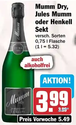 HIT Mumm Dry, Jules Mumm oder Henkell Sekt Angebot