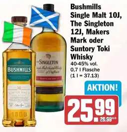 HIT Bushmills Single Malt 10J, The Singleton 12J, Makers Mark oder Suntory Toki Whisky Angebot