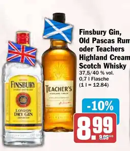 HIT Finsbury Gin, Old Pascas Rum oder Teachers Highland Cream Scotch Whisky Angebot