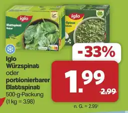 Famila Nord West iglo Würzspinat oder portionierbarer Blattspinat Angebot