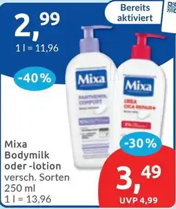 Budni Mixa Bodymilk oder -lotion Angebot