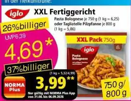 Norma iglo XXL Fertiggericht Pasta Bolognese Angebot