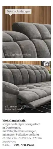 XXXLutz Wohnlandschaft, strapazierfähiger Bezugsstoff in Dunkelgrau Angebot