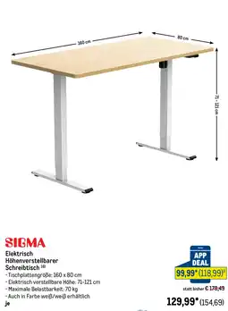 METRO SIGMA Elektrisch Höhenverstellbarer Schreibtisch Angebot