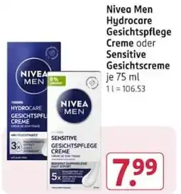 Rossmann Nivea Men Hydrocare Gesichtspflege Creme oder Sensitive Gesichtscreme Angebot