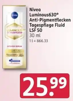 Rossmann Nivea Luminous630° Anti-Pigmentflecken Tagespflege Fluid LSF 50 Angebot