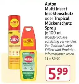 Rossmann Autan Multi Insect Insektenschutz oder Tropical Mückenschutz Spray Angebot