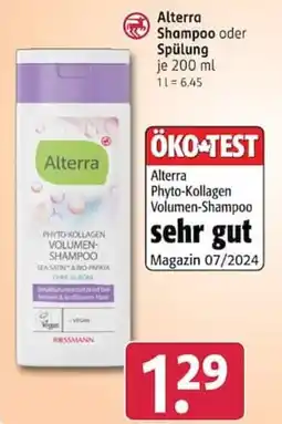 Rossmann Alterra Phyto-Kollagen Volumen-Shampoo Angebot