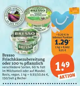 tegut Bresso Frischkäsezubereitung oder 100% pflanzlich Angebot
