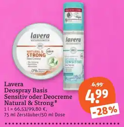 tegut Lavera Deospray Basis Sensitiv oder Deocreme Natural & Strong Angebot