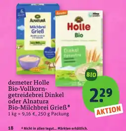 tegut demeter Holle Bio-Vollkorn-getreidebrei Dinkel oder Alnatura Bio-Milchbrei Grieß Angebot