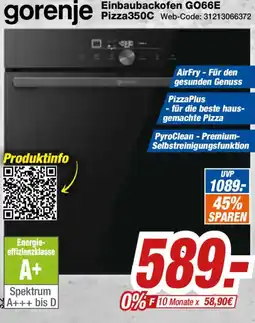 Expert Klein gorenje Einbaubackofen GO66E Pizza350C Angebot
