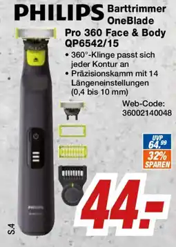 Expert Klein PHILIPS Barttrimmer OneBlade Pro 360 Face & Body Angebot
