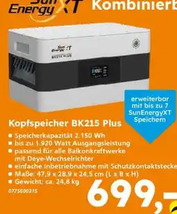 Globus Baumarkt SunEnergyXT Kopfspeicher BK215 Plus Angebot