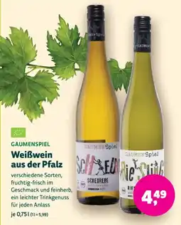 Biomarkt GAUMENSPIEL Weißwein aus der Pfalz Angebot
