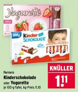 Wasgau Ferrero Kinderschokolade oder Yogurette Angebot