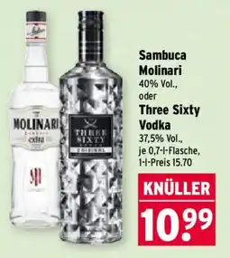 Wasgau Sambuca Molinari oder Three Sixty Vodka Angebot