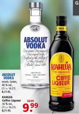 Multi Markt Absolut Vodka oder KAHLUA Coffee Liqueur Angebot