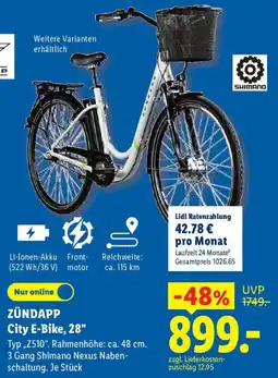 Lidl ZÜNDAPP City E-Bike, 28" Angebot