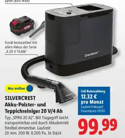 Lidl SILVERCREST Akku-Polster- und Teppichreiniger 20 V/4 Ah Angebot