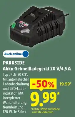 Lidl PARKSIDE Akku-Schnellladegerät 20 V/4,5 A Angebot