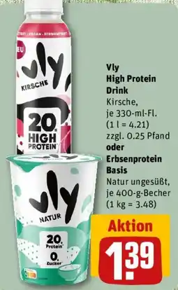 REWE Vly High Protein Drink oder Erbsenprotein Basis Angebot