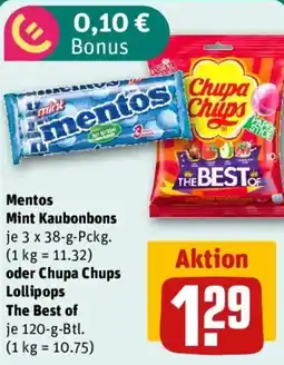 REWE Mentos Mint Kaugummi oder Chupa Chups Lollipops The Best of Angebot