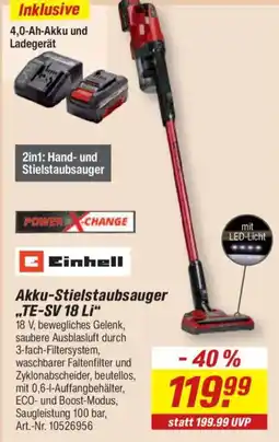 toom Baumarkt Einhell Akku-Stielstaubsauger "TE-SV 18 Li" Angebot