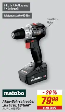 toom Baumarkt metabo Akku-Bohrschrauber "BS 18 BL Edition" Angebot