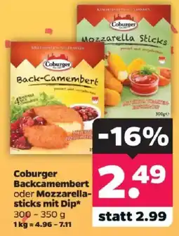 Netto Coburger Backcamembert oder Mozzarella-sticks mit Dip* Angebot
