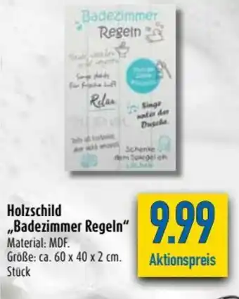 diska Holzschild "Badezimmer Regeln" 60x40x2 cm Angebot