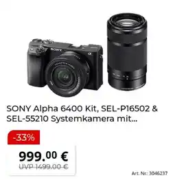 MediaMarkt SONY Alpha 6400 Kit, SEL-P16502 & SEL-55210 Systemkamera Angebot