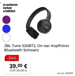 MediaMarkt JBL Tune 520BT2, On-ear Kopfhörer Bluetooth Schwarz Angebot