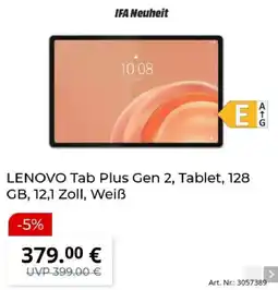 MediaMarkt LENOVO Tab Plus Gen 2, Tablet, 128 GB, 12,1 Zoll, Weiß Angebot